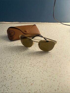 Ray-Ban Gold Frame Sunglasses with Brown-Green Lenses